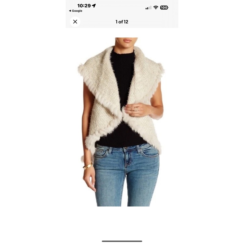 Love Token Women's Ivory Combo 100%‎ Rabbit Fur Trim Vest Cardigan Size Small